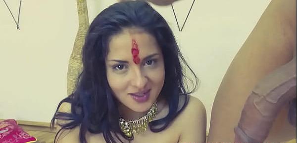  Desi girl fucked hard by Indian men and giggles as she swallows cum